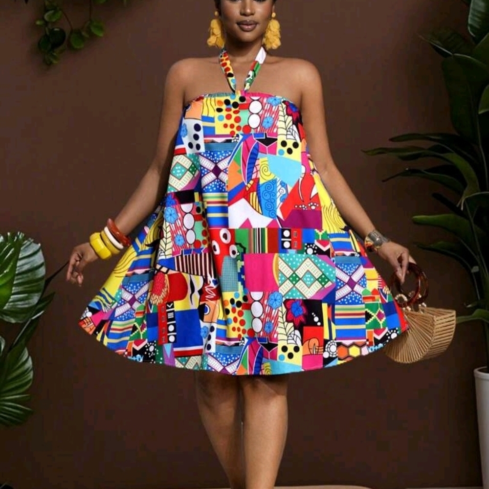 Colorful Halter Neck Dress